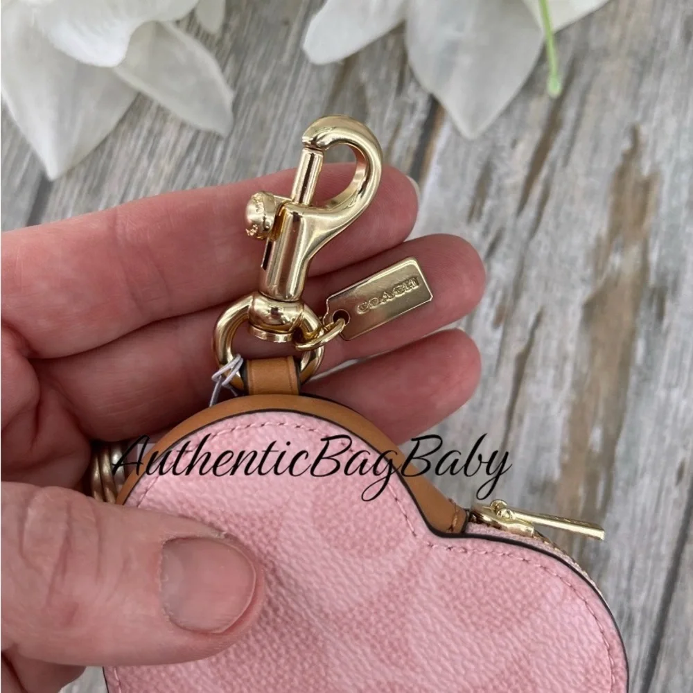 Coach Pink Heart Coin Purse Keychain